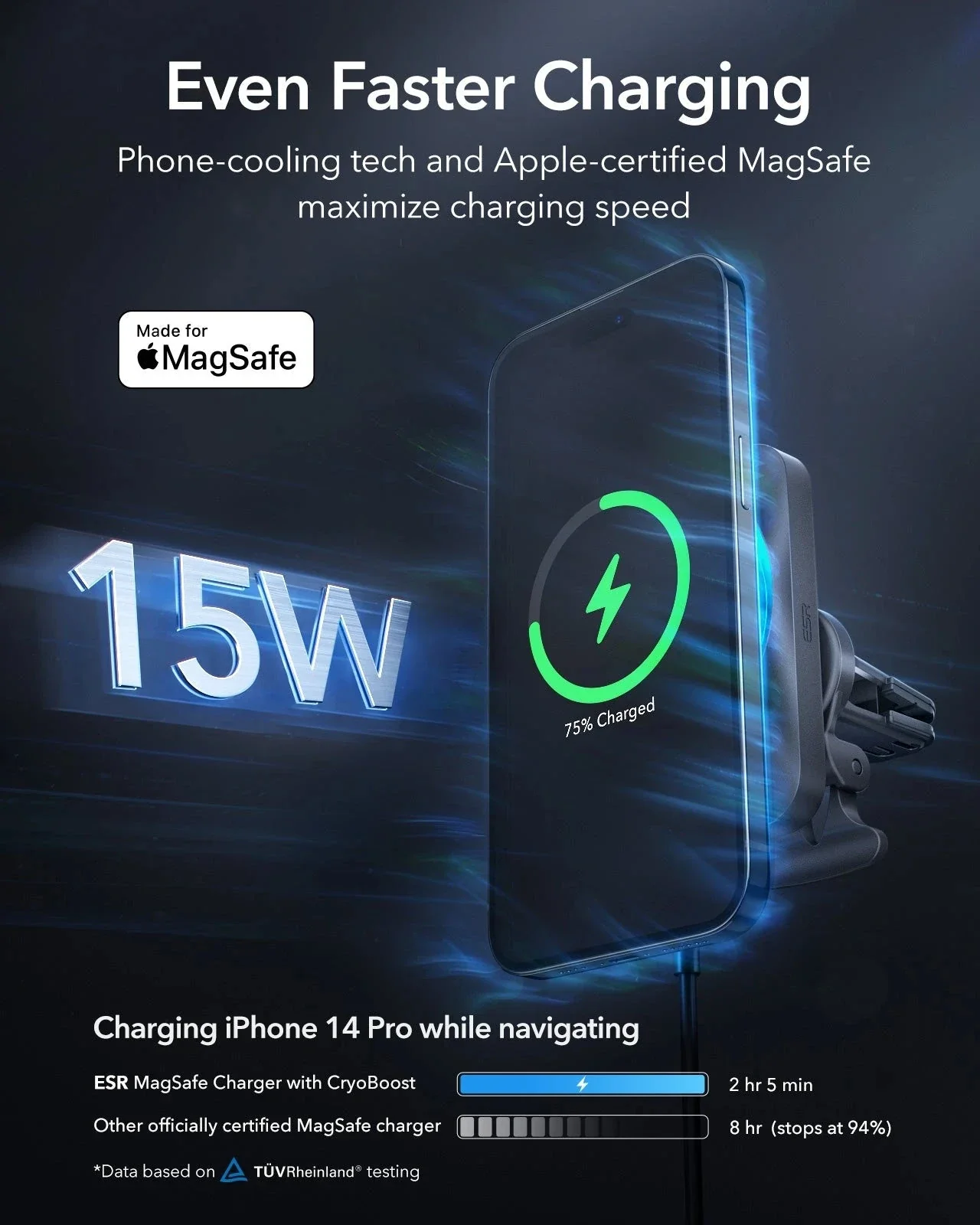 15W Car Charger with MagSafe + CryoBoost - Cool Grey - Image 6