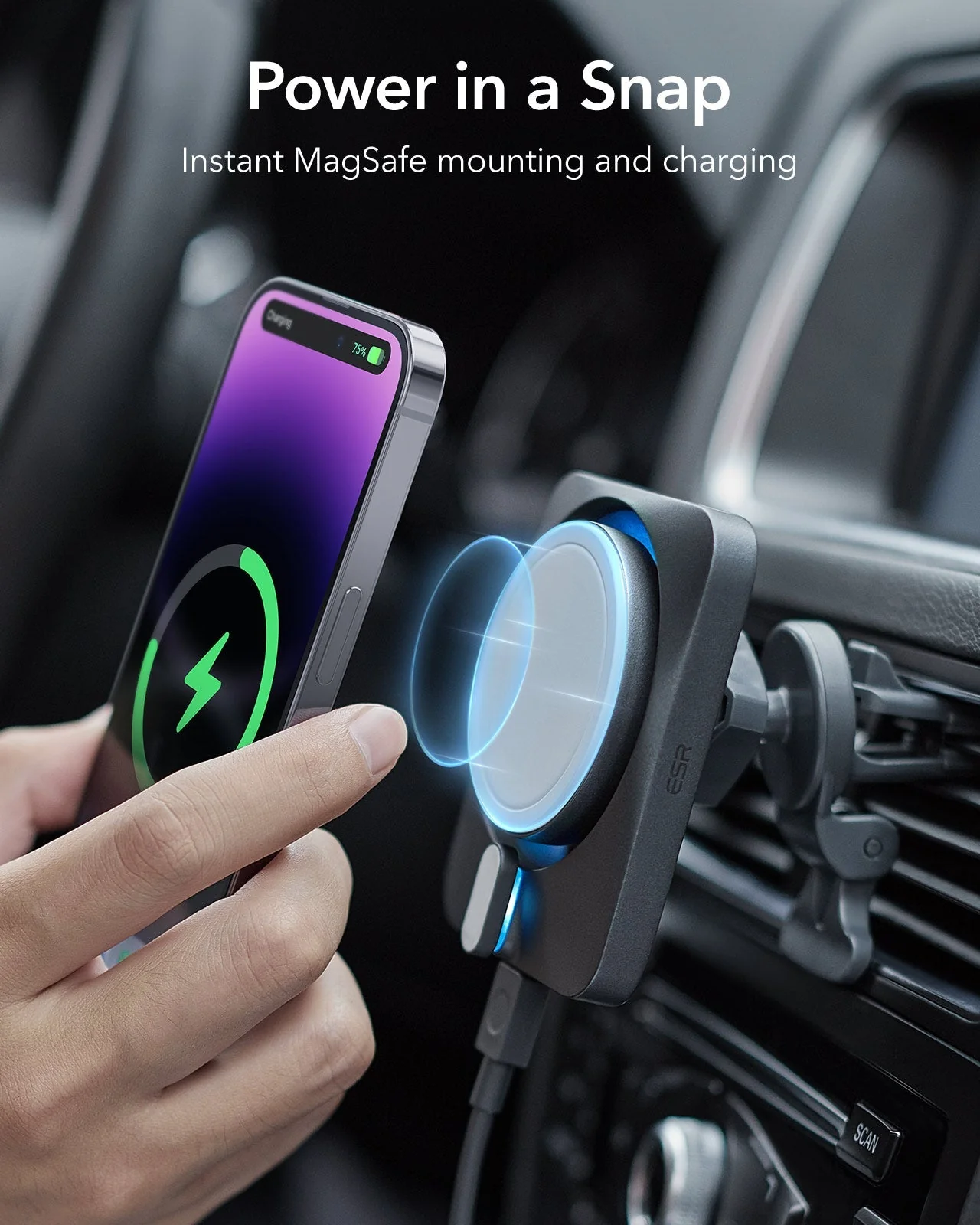 15W Car Charger with MagSafe + CryoBoost - Cool Grey - Image 9