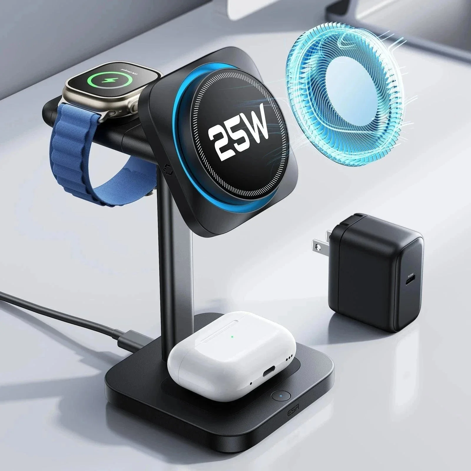 CryoBoost 3-in-1 Magnetic Charging Station (25W, Qi2.2)  - US Plug–Black - Image 11