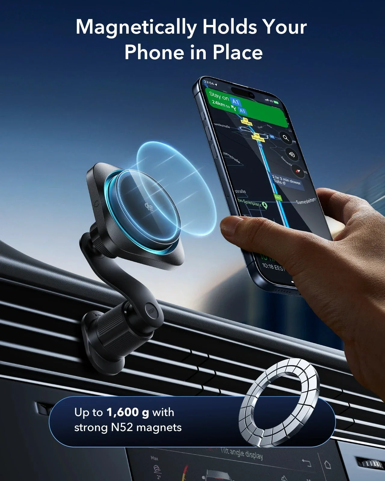 OmniLock Magnetic Car Charger (25W, CryoBoost, Air Vent) - Black - Image 3