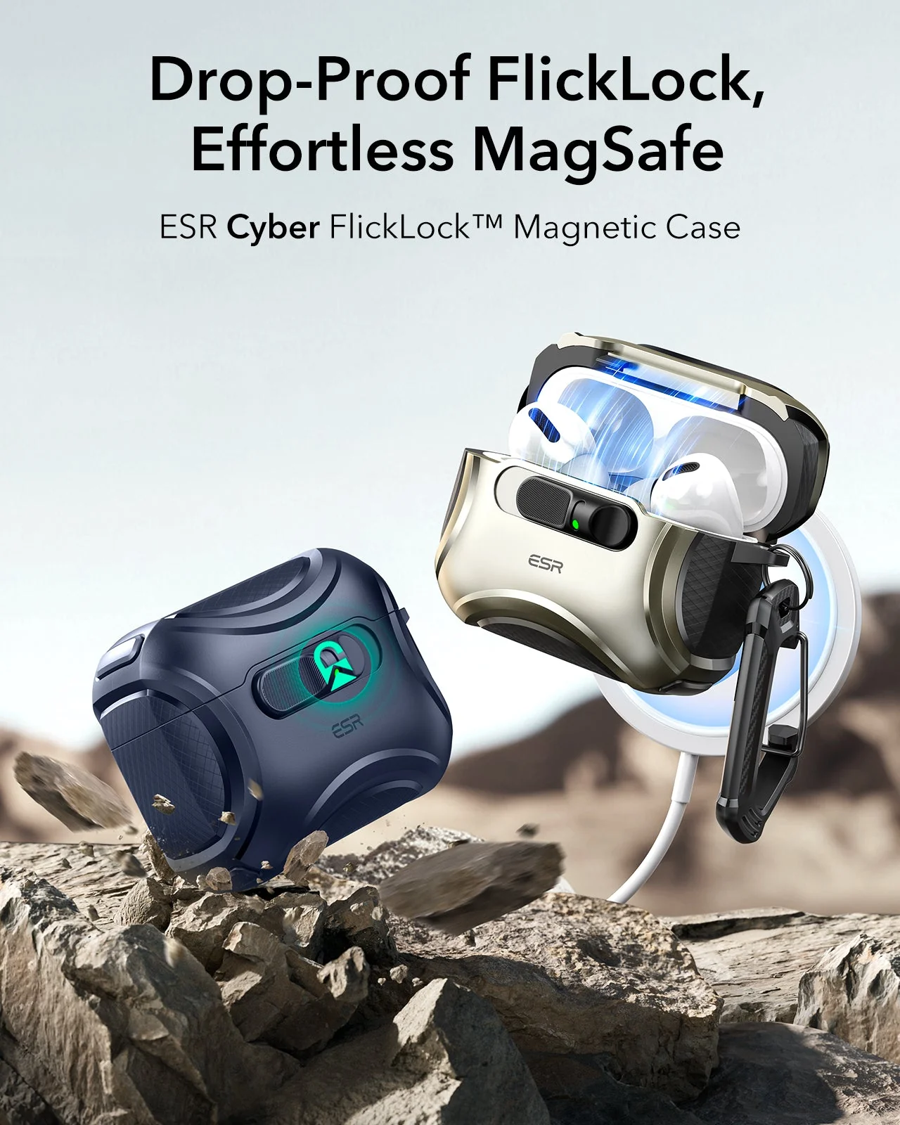 AirPods Pro 3 Cyber FlickLock Magnetic Case - Blue - Image 3