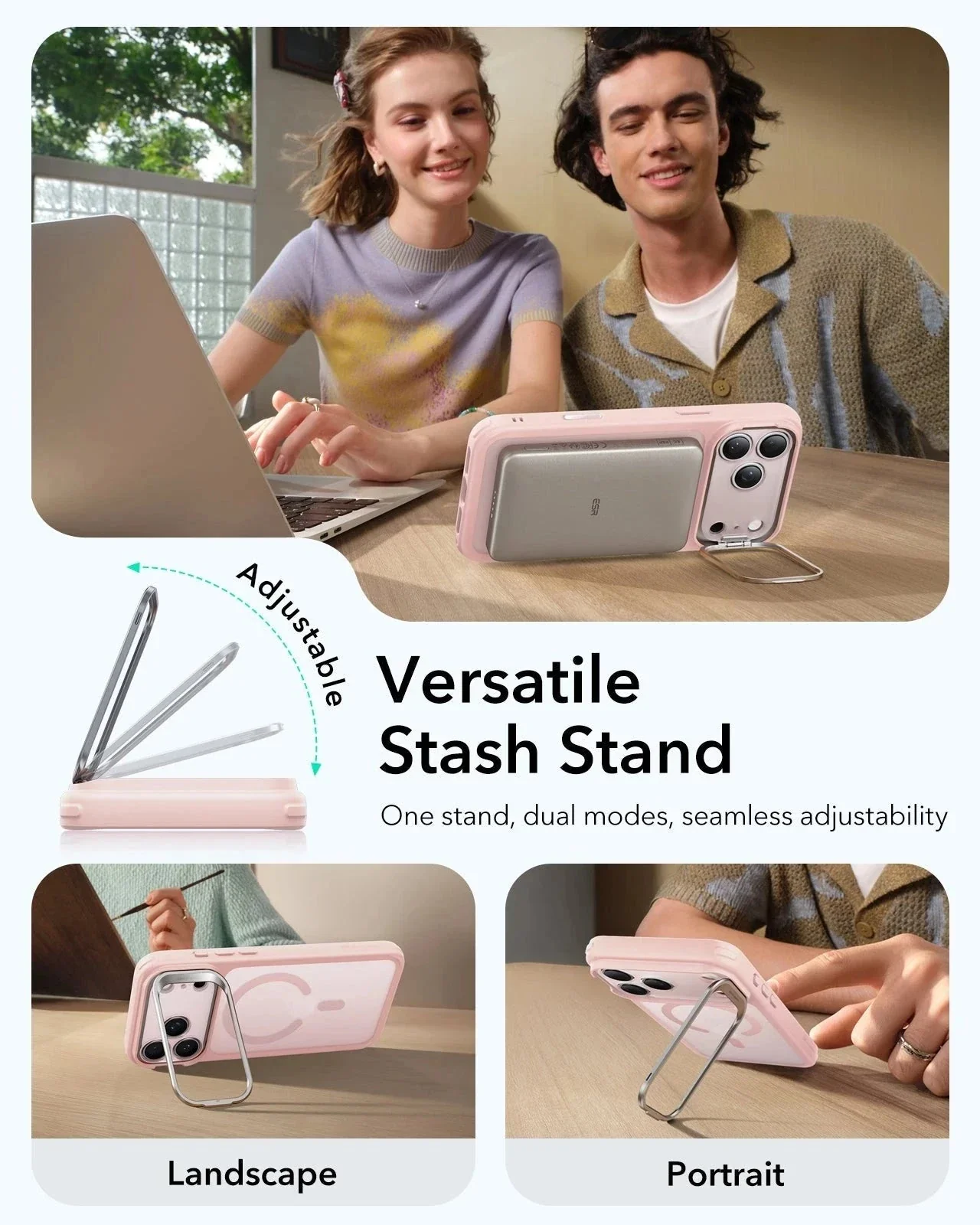 iPhone 17 Pro Bundle Classic Hybrid Magnetic Case (Camera Control, Stash Stand) and Armorite Screen Protector - Frosted Bubblegum Pink - Image 5