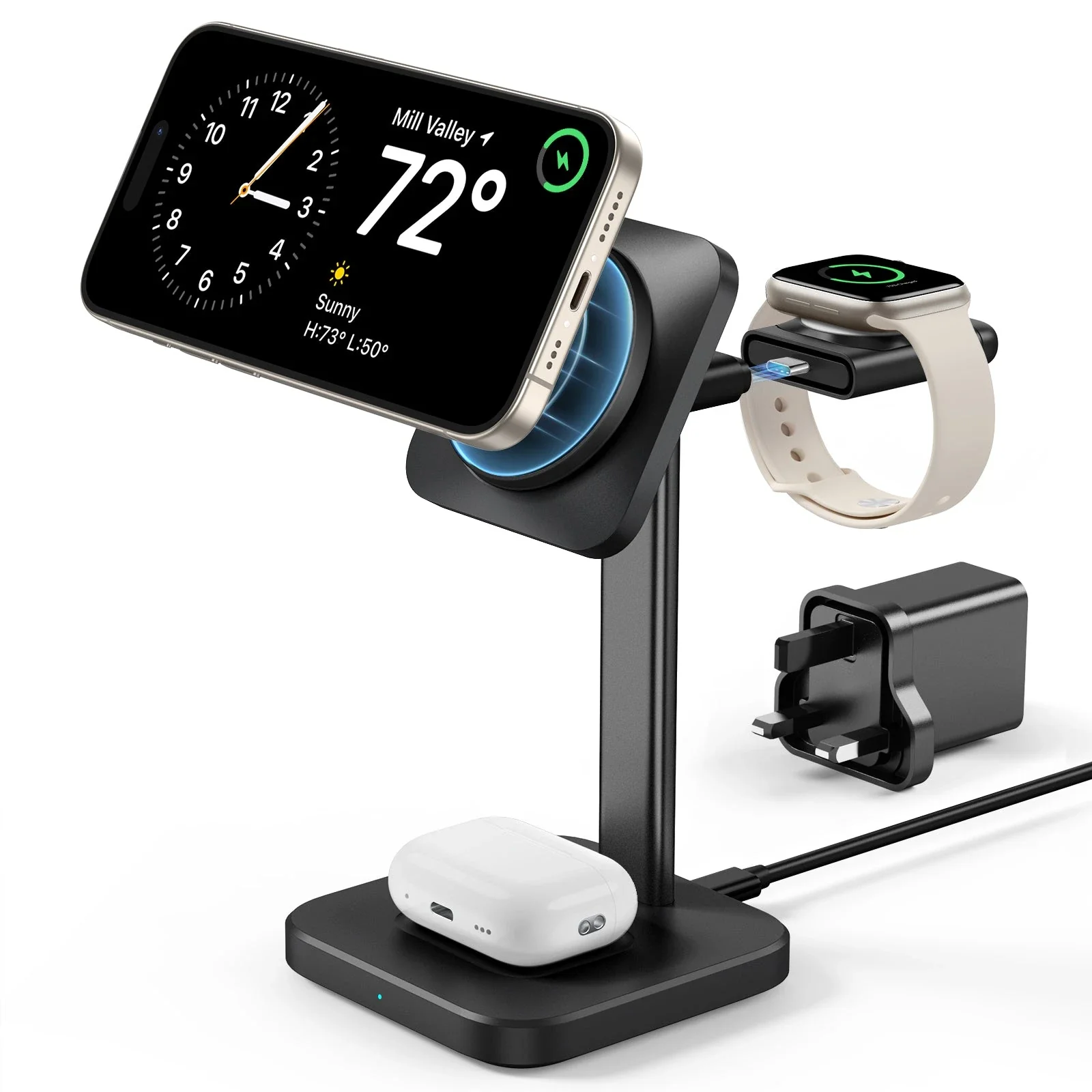 3-in-1 Watch Wireless Charging Set (HaloLock) - White - US-Plug - Image 6