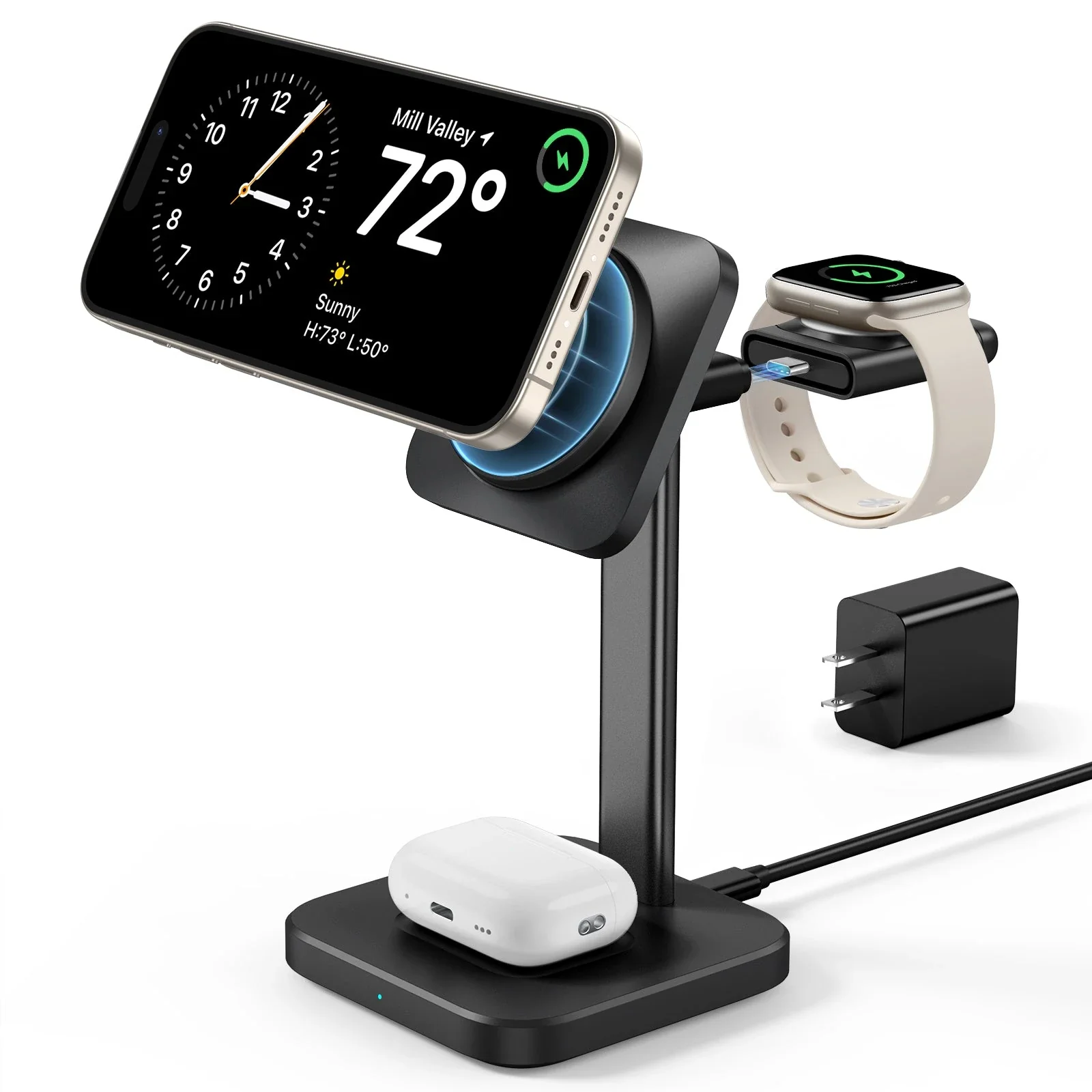 3-in-1 Watch Wireless Charging Set (HaloLock) - White - US-Plug - Image 7