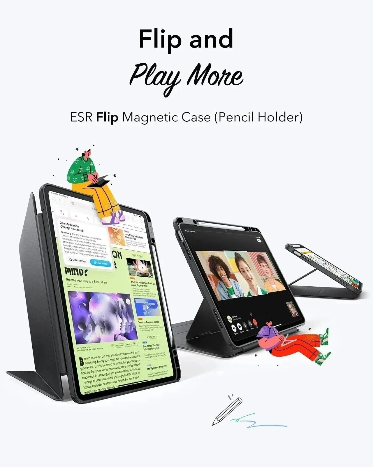 iPad Air 13" (2025) Flip Magnetic Case with Pencil Holder - Navy Blue - Image 4