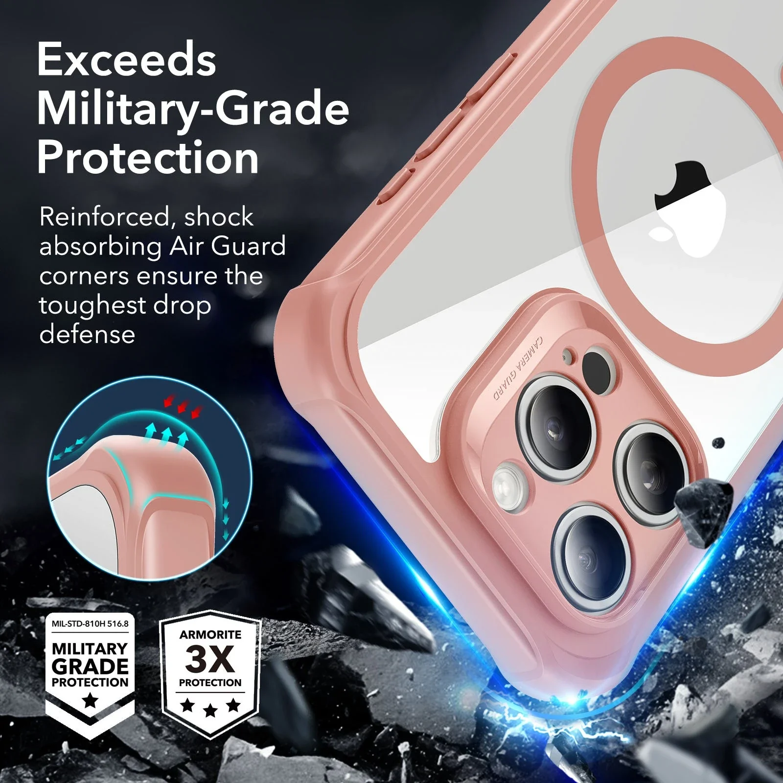 iPhone 15 Pro Armor Tough Case (HaloLock) - Clear Pink - Image 3
