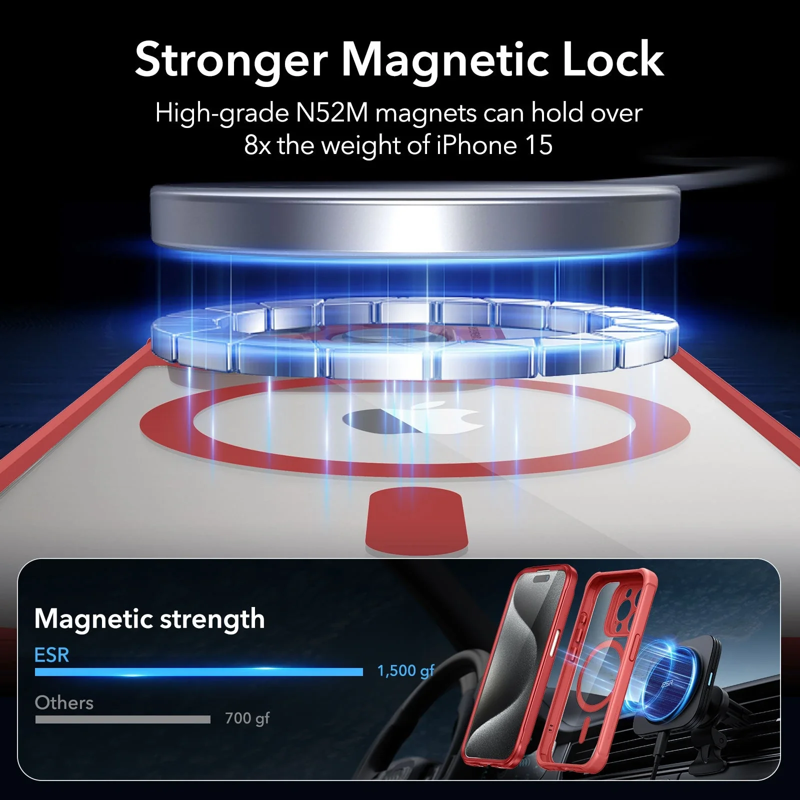iPhone 15 Pro Armor Tough Case (HaloLock) - Clear Red - Image 4