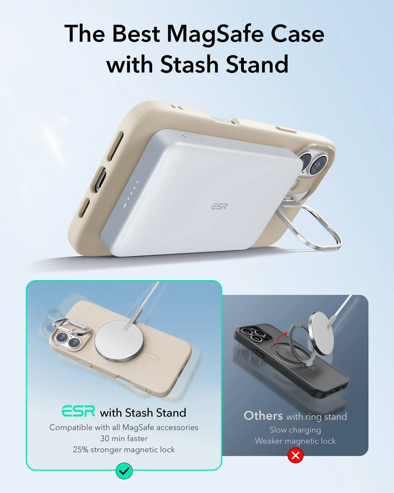 iPhone 16 Plus Cloud Soft Case with Stash Stand (HaloLock) - Blue - Image 3