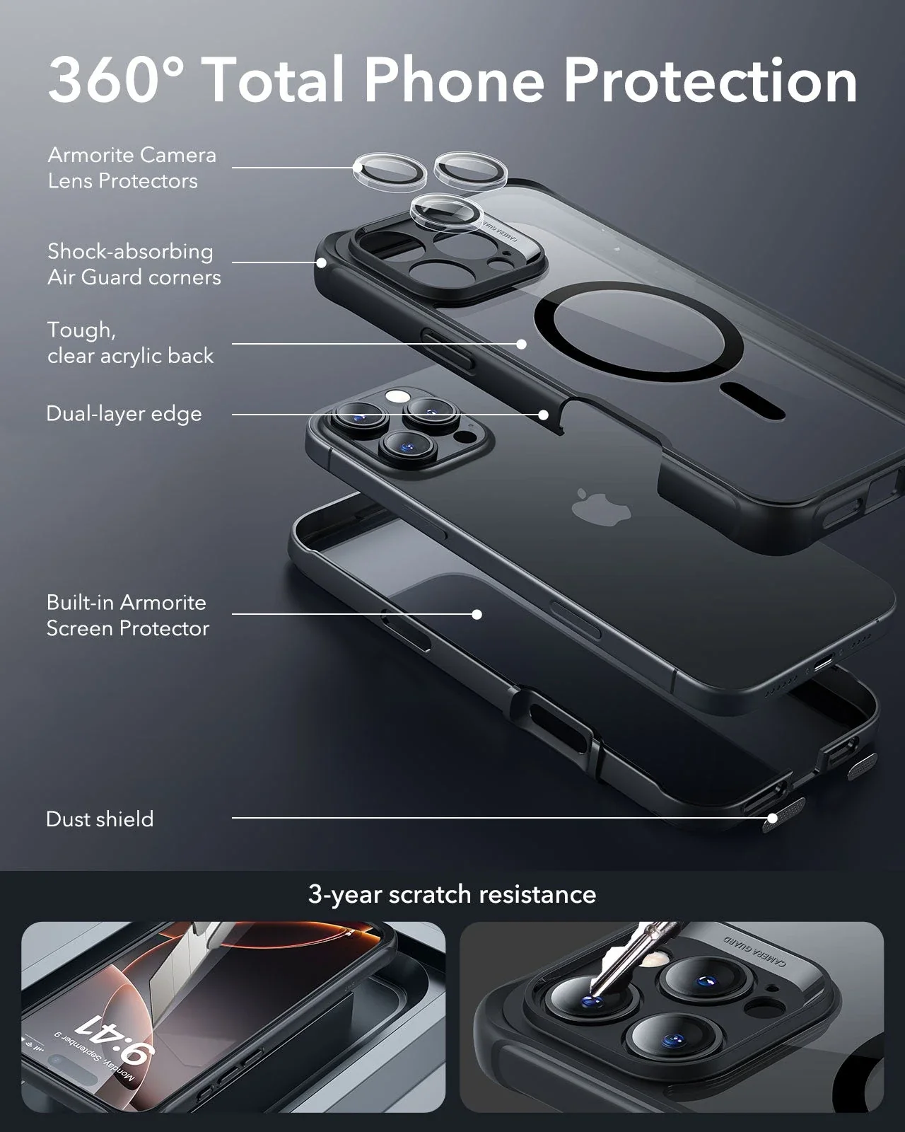 iPhone 16 Pro Armor Tough Case (HaloLock) - Clear Black - Image 3