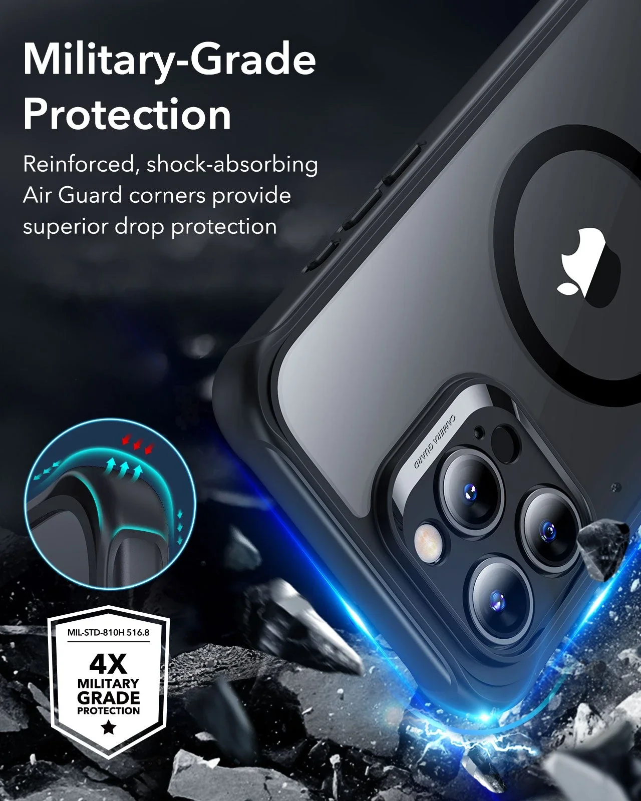 iPhone 16 Pro Max Armor Tough Case (HaloLock) - Frosted Black - Image 4