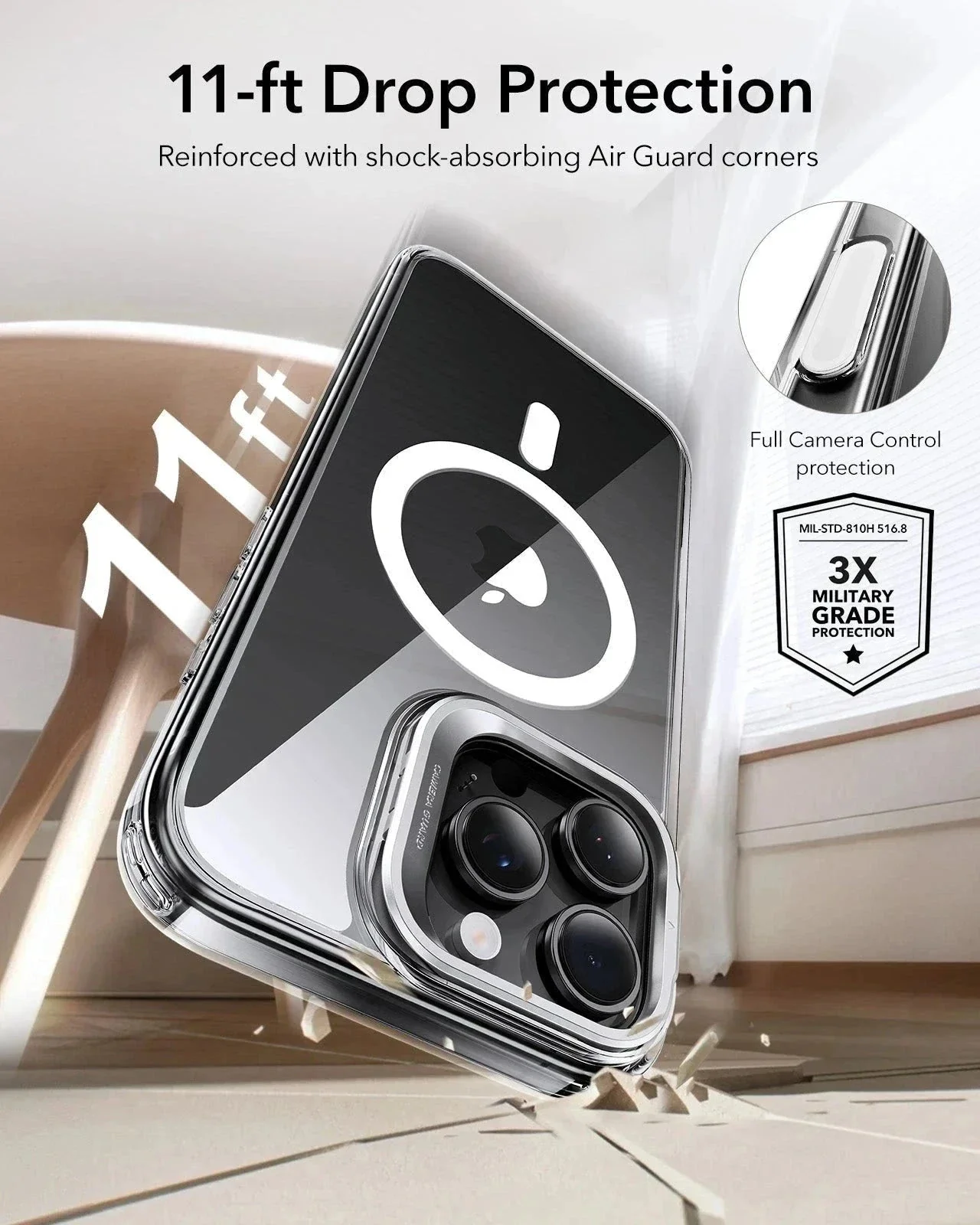 iPhone 16 Pro Max Classic Hybrid Magnetic Case (Camera Control, Stash Stand) & Privacy Screen Protector Bundle - Clear - Image 6