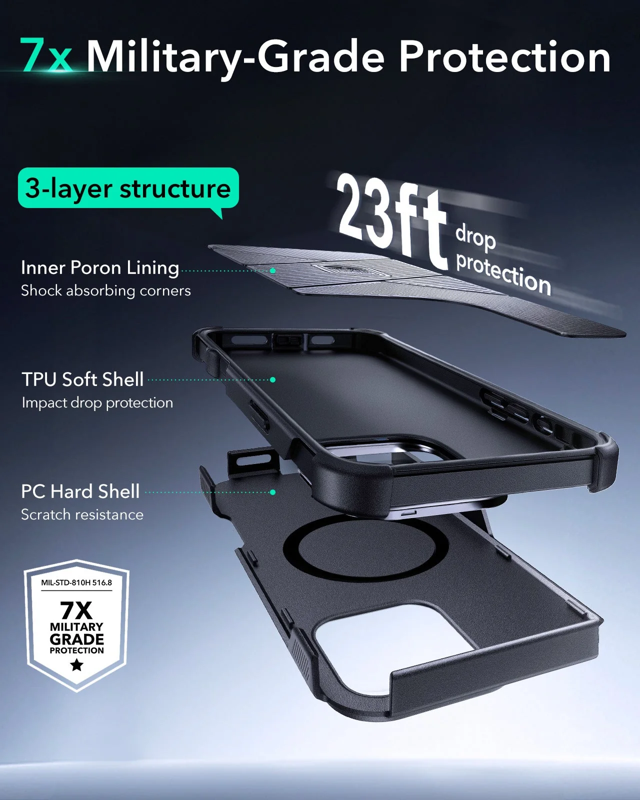 iPhone 16 Pro Max Cyber Tough Case with Stash Stand (HaloLock) - Black - Image 3