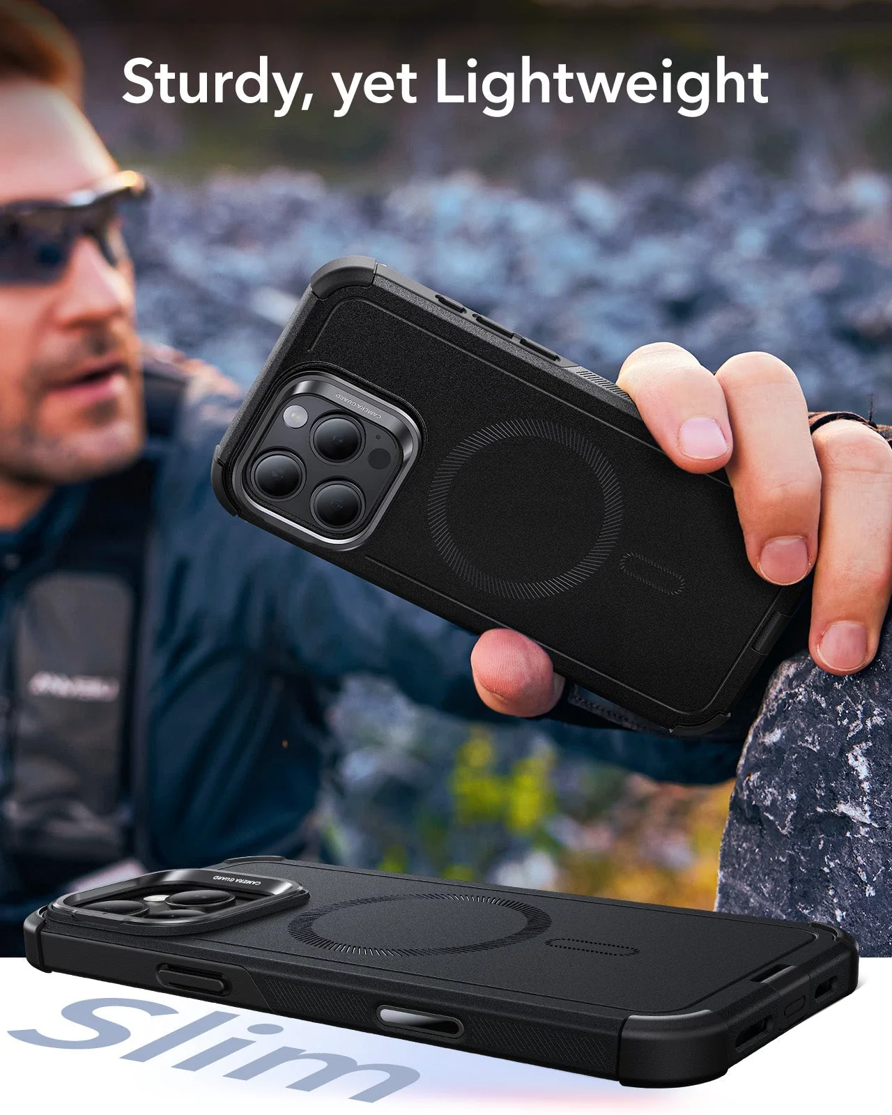 iPhone 16 Pro Max Cyber Tough Magnetic Case Privacy Protection Bundle (Camera Control, Stash Stand) - Black - Image 9