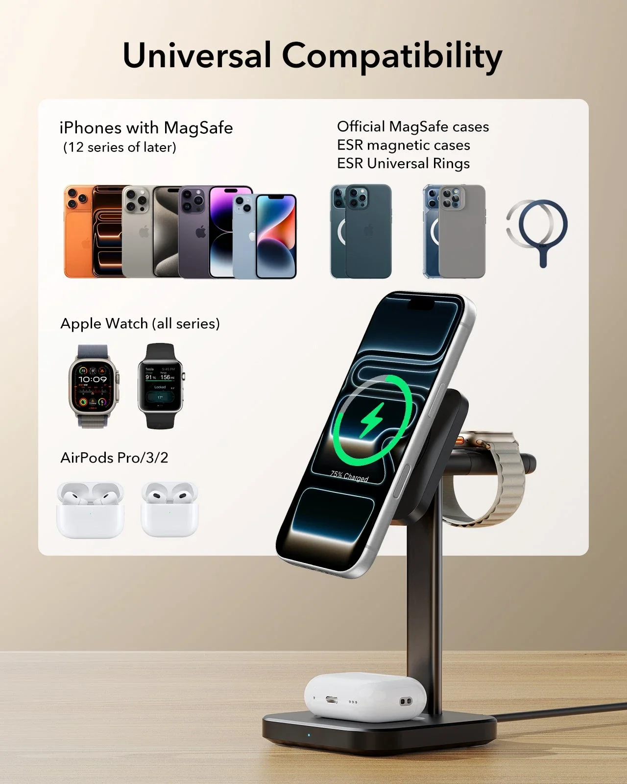 3-in-1 Magnetic Charging Station (15W)- White - US PLUG - Image 7