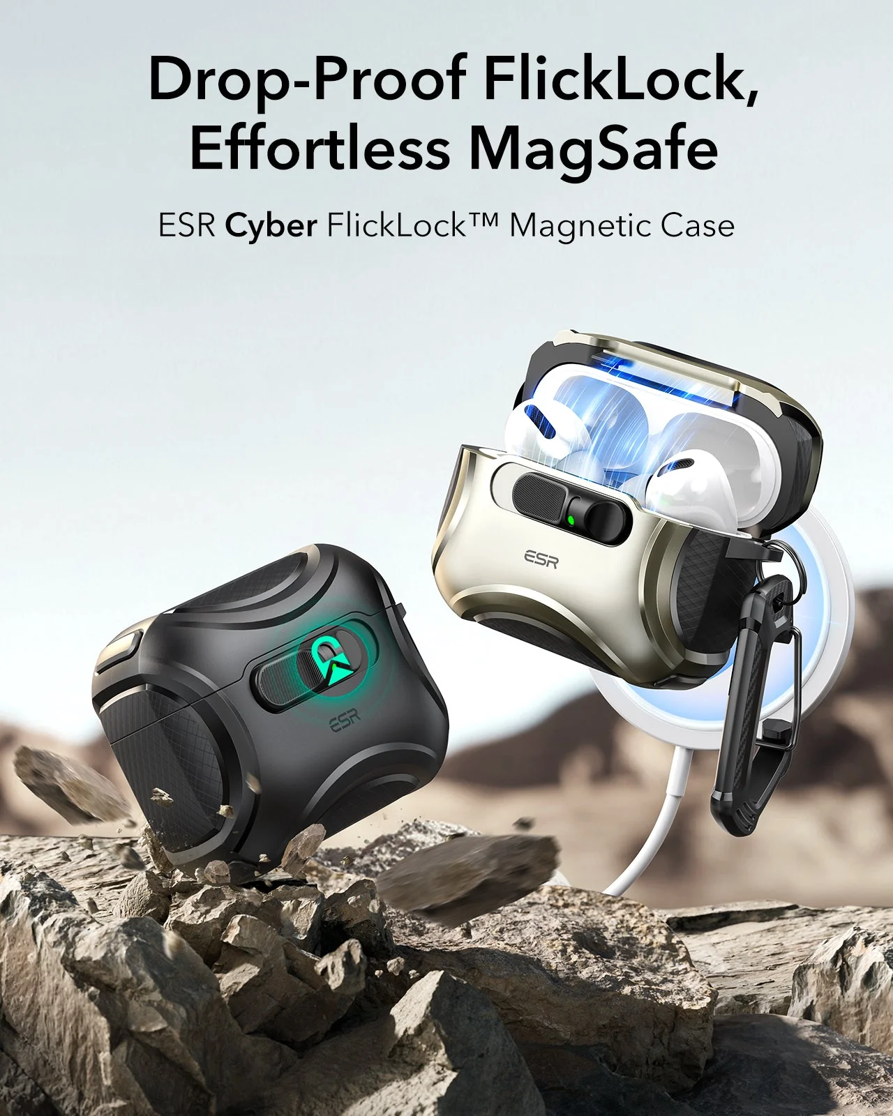 AirPods Pro 3 Cyber FlickLock Magnetic Case - Titanium - Image 3